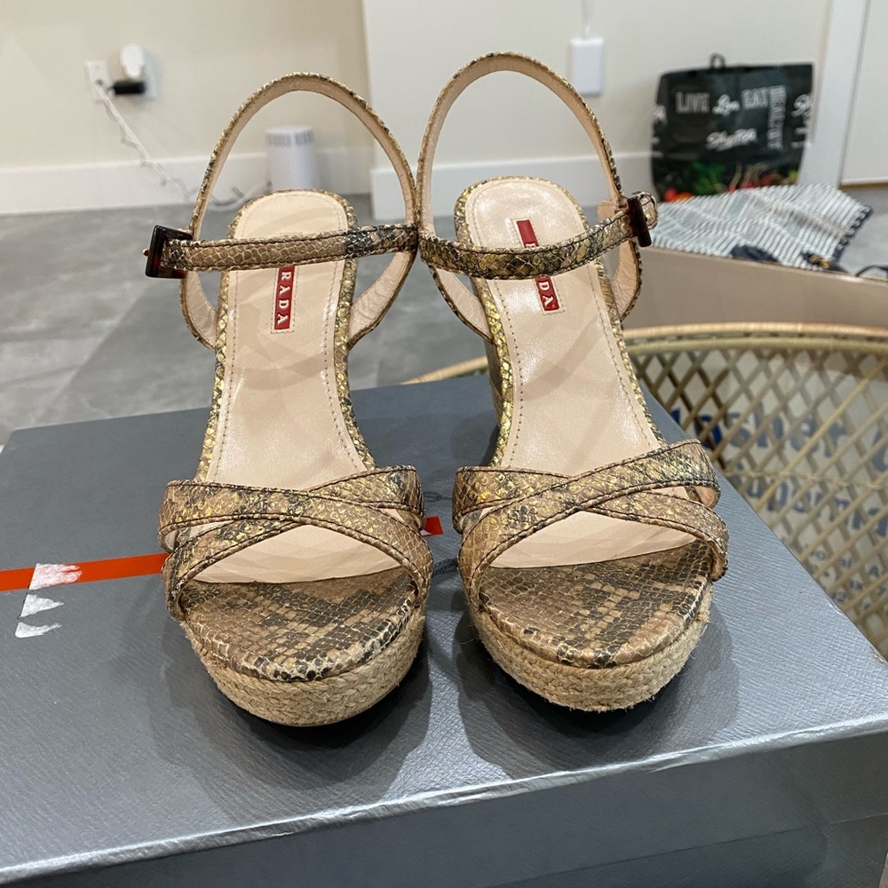 Prada gold snakeskin wedges size 37 mint condition!